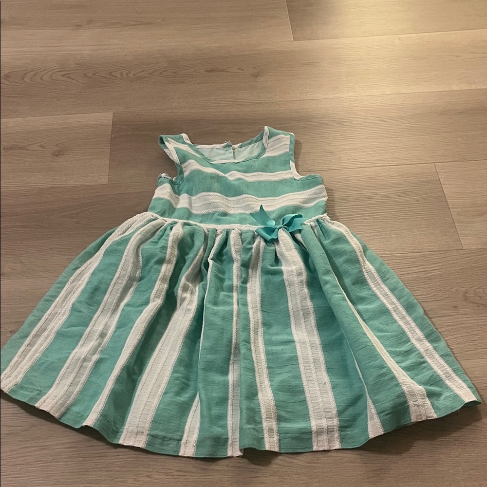 Striped sea green and White Kids Dress size 4